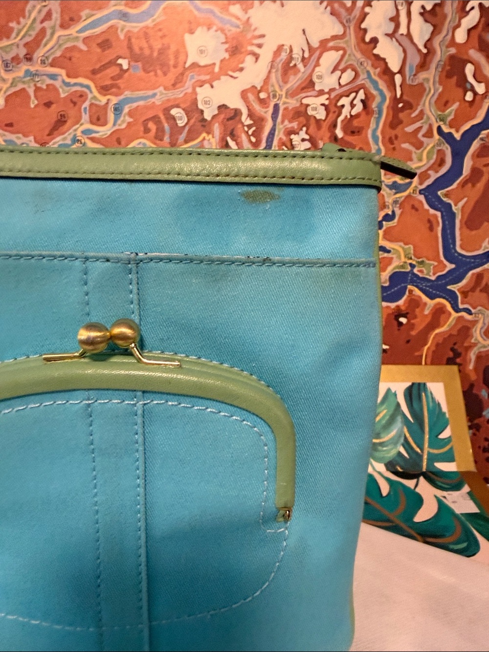 Coach Aqua and Yellow Illustrated Crossbody with Green Trim - Picture 8 of 9